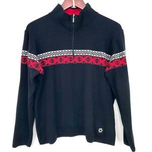 Newland Red Black Wool Blend Quarter Zip Mock Neck Pullover Holiday Ski Sweater